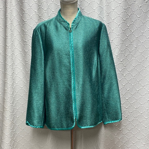 Laura Ashley size 2X Shimmering Teal Blazer full zip elegant dressy lined casual - Picture 1 of 9